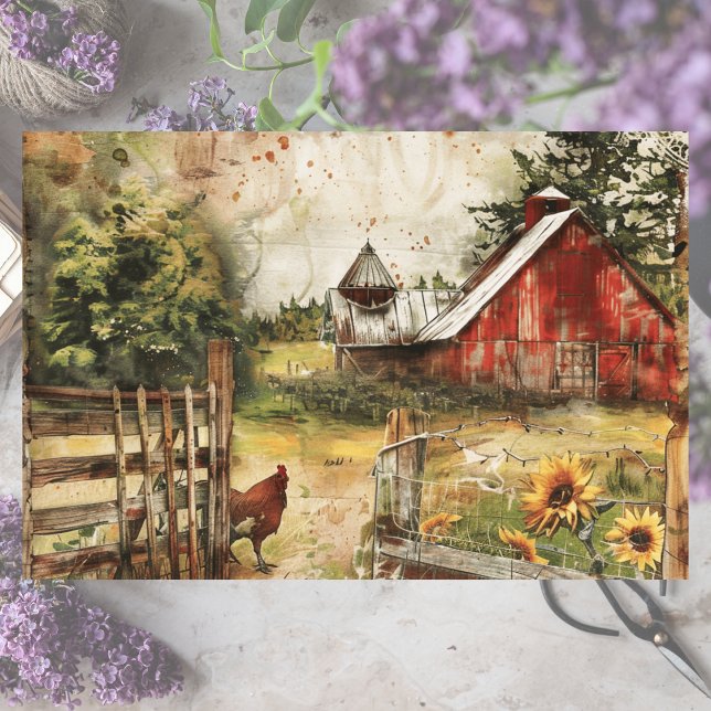 Farmyard Barn with Chicken Decoupage Tissue Paper (Farmyard Barn with Chicken Decoupage Tissue Paper)