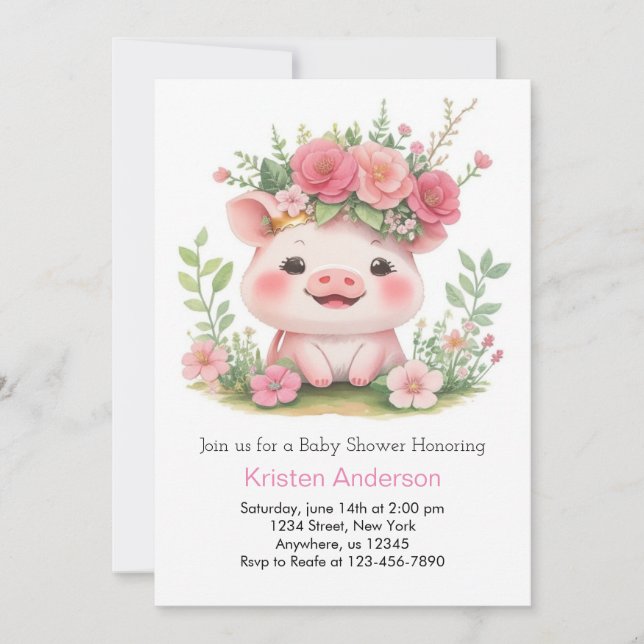 Farmyard Blissful Piggy Adventure Girl Baby Shower Invitation (Front)