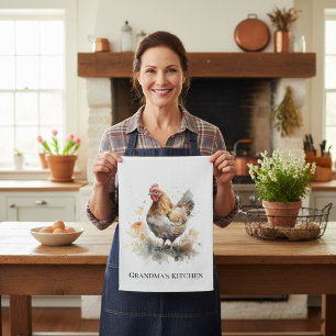 Farmyard Charm: Watercolor Chicken Art Tea Towel