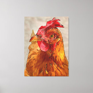 Farmyard Chicken Portrait Black Outline Art Canvas Print