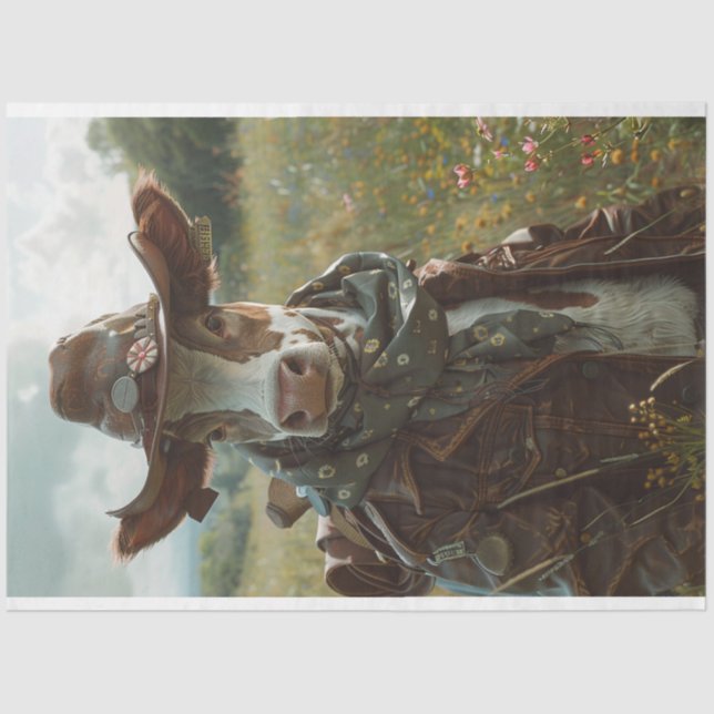 Farmyard Cow Farmhand Decoupage  Tissue Paper (Front)