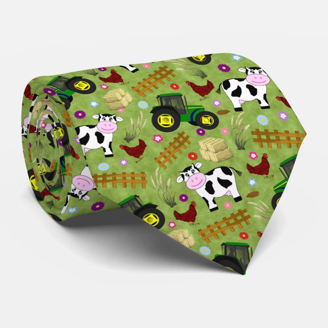 Farmyard Cow Scene Tie (Rolled)