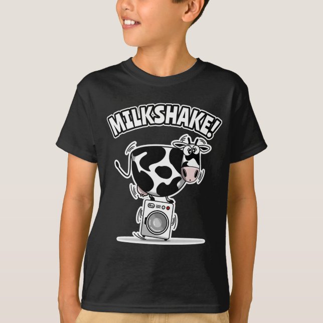Farmyard Dairy Cow Washing Machine Milkshake T-Shirt (Front)