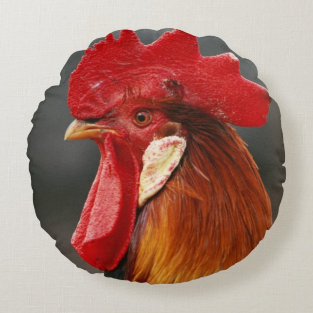 Farmyard Domestic Rooster Round Cushion (Front)