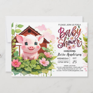 Farmyard Fiesta at Piggy's Pink Baby Shower Invitation