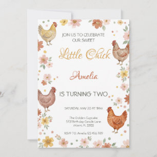 Farmyard Floral Sweet Little Chick Birthday Invitation