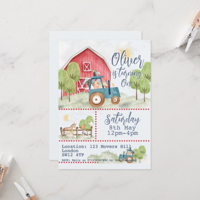 🚜🎉 Farmyard Friends Birthday Invitation  (Front/Back In Situ)