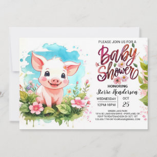 Farmyard Friends Pig Baby Shower Invitation