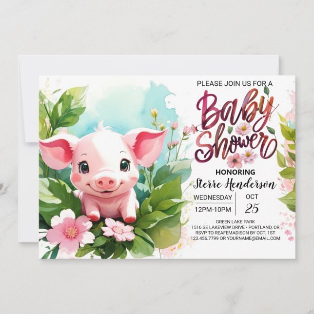 Farmyard Fun Pig Boho Baby Shower Invitation (Front)