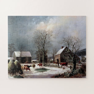 Farmyard in Winter George Henry Durrie 1858 Jigsaw Puzzle