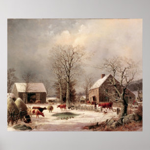 Farmyard in Winter Painting by George Durrie Poster