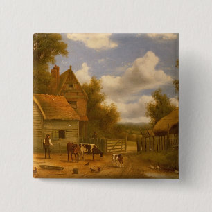Farmyard Scene 15 Cm Square Badge