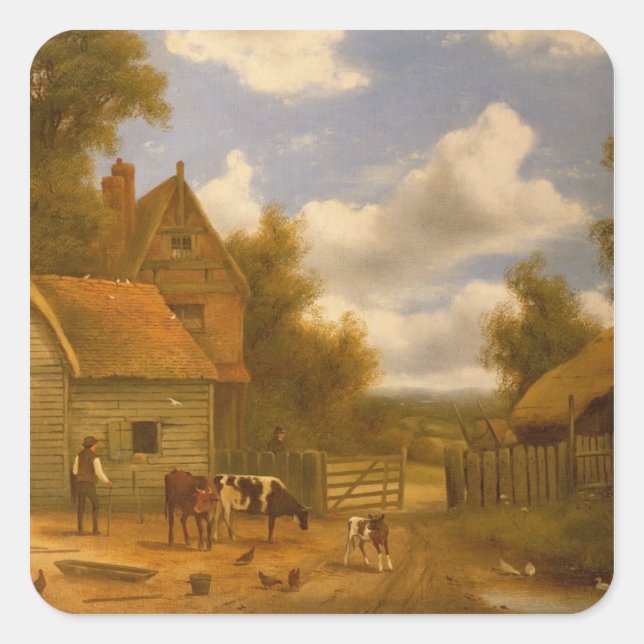 Farmyard Scene Square Sticker (Front)
