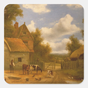 Farmyard Scene Square Sticker