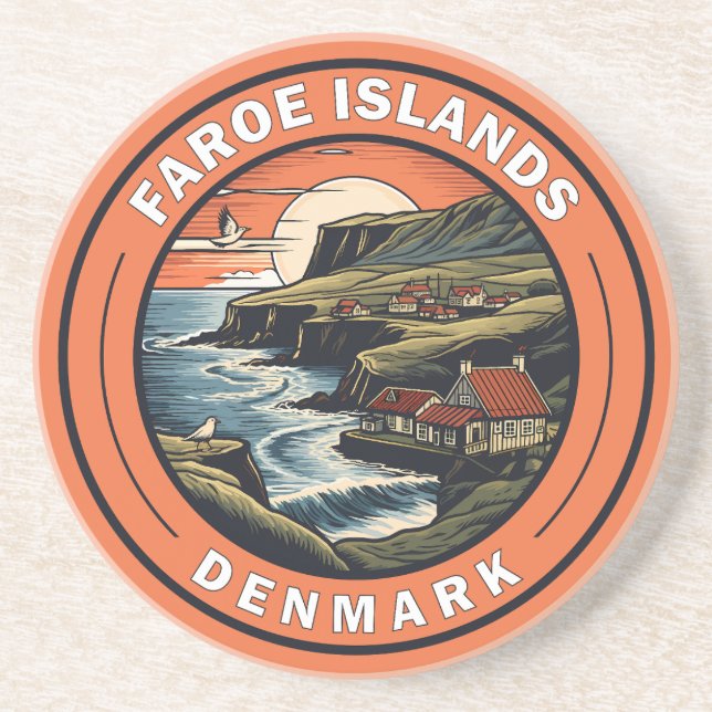 Faroe Islands Denmark Travel Art Badge Coaster (Front)