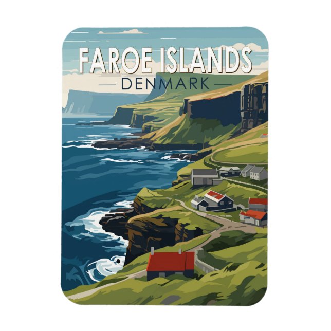 Faroe Islands Denmark Travel Art Vintage Magnet (Vertical)