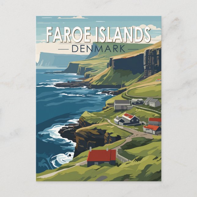 Faroe Islands Denmark Travel Art Vintage Postcard (Front)