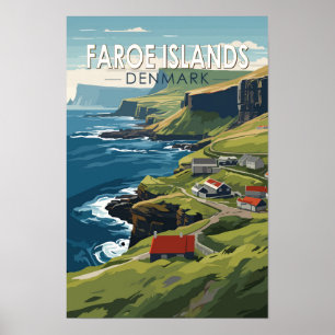 Faroe Islands Denmark Travel Art Vintage Poster
