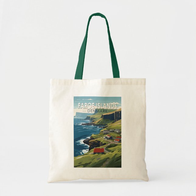 Faroe Islands Denmark Travel Art Vintage Tote Bag (Front)