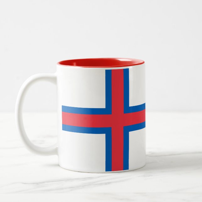 Faroe Islands Flag Two-Tone Coffee Mug (Left)