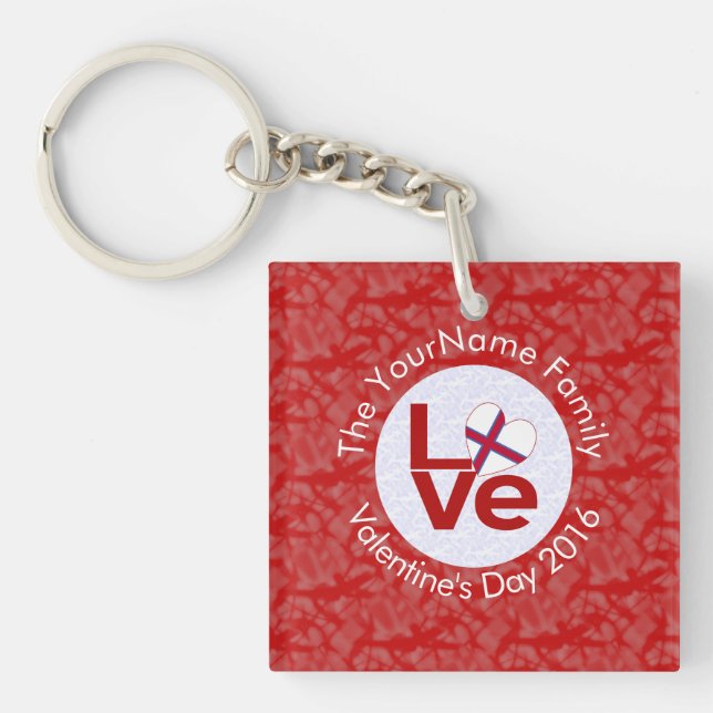 Faroe Islands Red LOVE Flag Personalised  Key Ring (Front)