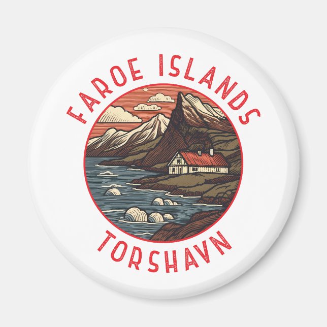 Faroe Islands Tórshavn Retro Distressed Circle Magnet (Front)