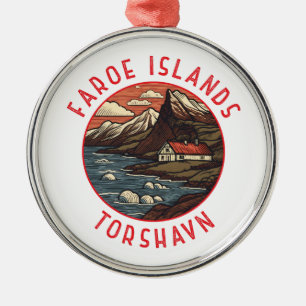 Faroe Islands Tórshavn Retro Distressed Circle Metal Tree Decoration