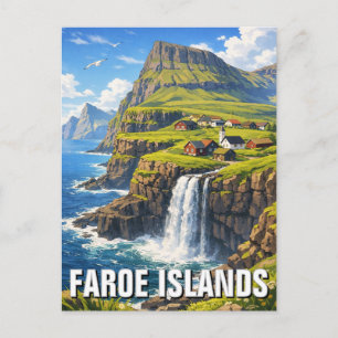 Faroe Islands Waterfall Postcard