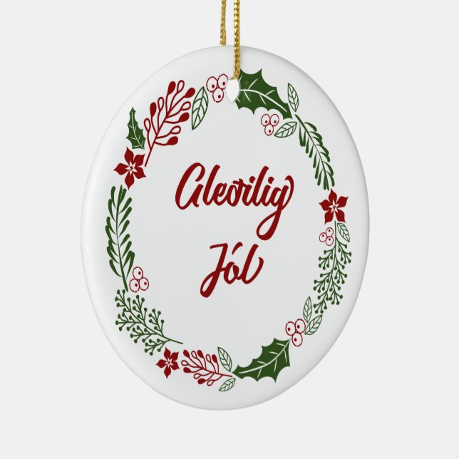 Faroese Merry Christmas Wreath, Gleðilig Jól Ceramic Tree Decoration (Right)