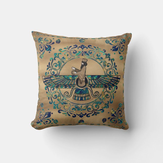 Farohar - Faravahar - Fravashi Marble and Gold Cushion (Front)