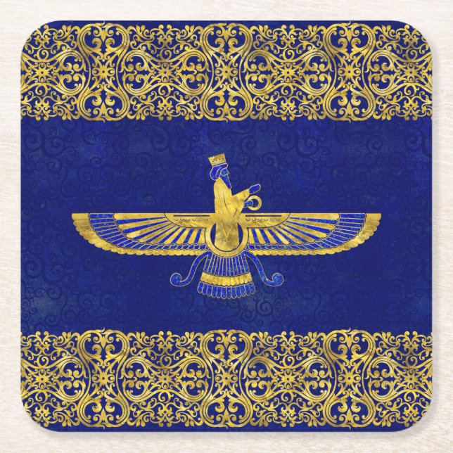 Farohar - faravahar -Fravashi Square Paper Coaster (Front)