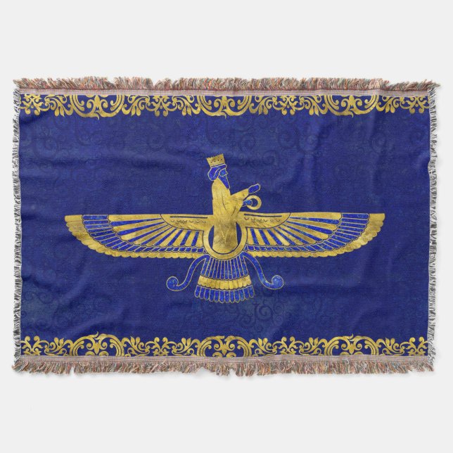 Farohar - faravahar -Fravashi Throw Blanket (Front)