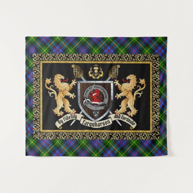 Farquharson Clan Badge & Motto w/Lions Tapestry (Front (Horizontal))