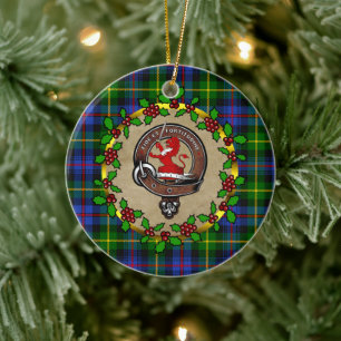Farquharson Clan Badge & Tartan Personalised Xmas  Ceramic Tree Decoration