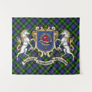 Farquharson Clan Badge & Unicorns w/Tartan  Tapestry