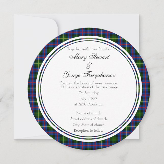 Farquharson Scottish Wedding Round Invitation (Front)