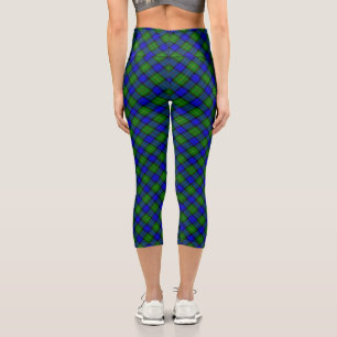 Farquharson tartan blue green plaid capri leggings