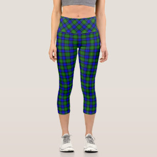 Farquharson tartan blue green plaid capri leggings