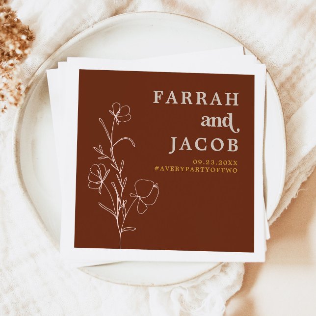 FARRAH Retro 70's Rust Floral Arch Photo Wedding Napkin (Creator Uploaded)