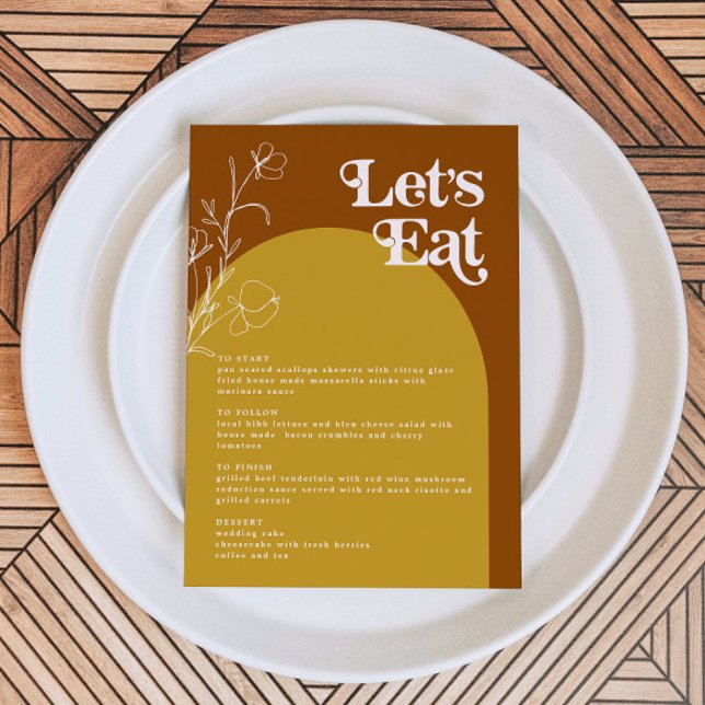FARRAH Retro 70s Rust Lets Eat Arch Menu Card (Creator Uploaded)