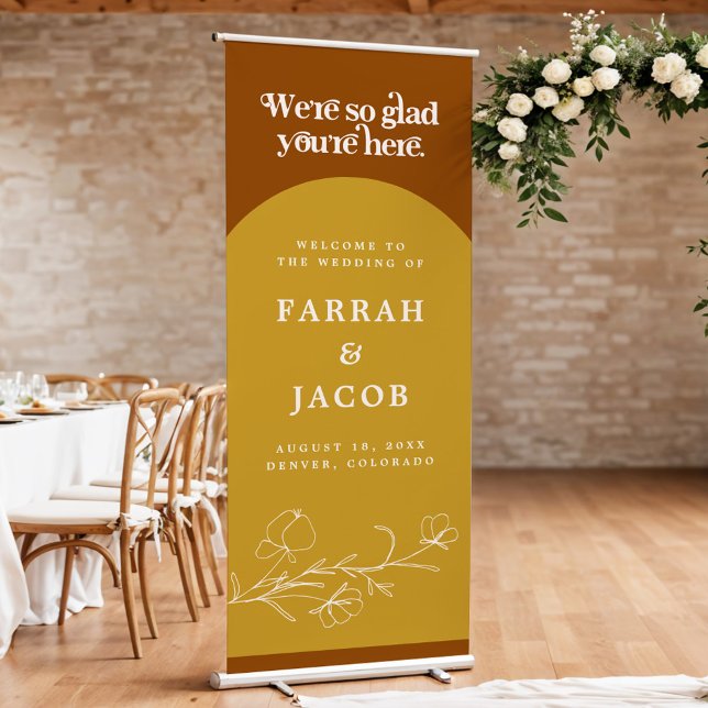 FARRAH Retro 70s Rust Mustard Arch Wedding Welcome Retractable Banner (Creator Uploaded)