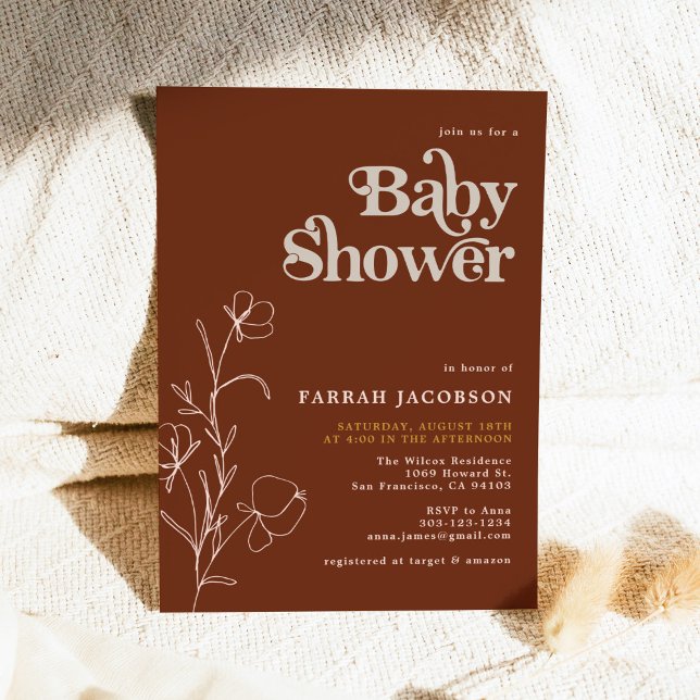 FARRAH Retro 70's Rust Mustard Baby Shower Invitation (Creator Uploaded)