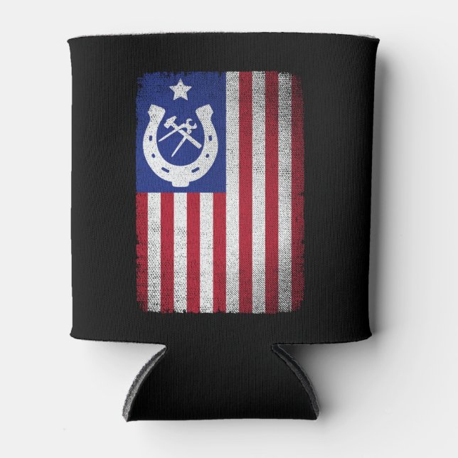 Farrier American Flag Horseshoe Horseshoeing  Can Cooler (Front)