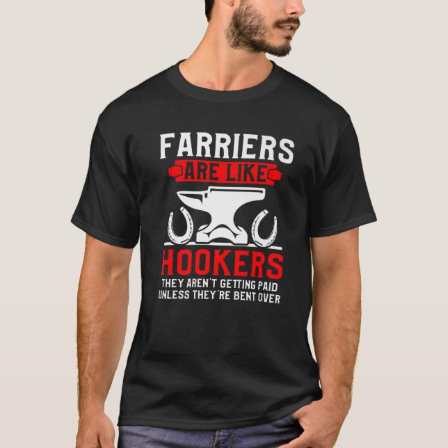 Farrier Bent Horseshoe Hoof Trimming Equine Shoein T-Shirt (Front)