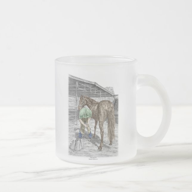 Farrier Blacksmith Trimming Horse Hoof Frosted Glass Coffee Mug (Right)