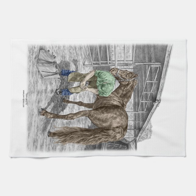 Farrier Blacksmith Trimming Horse Hoof Tea Towel (Horizontal)