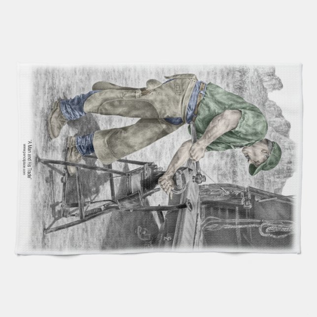 Farrier Blacksmith Using Anvil Tea Towel (Horizontal)