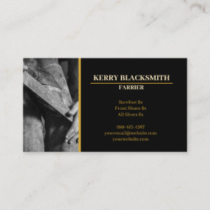 Farrier - Horseshoeing + Barefoot Trim, Black+Gold Business Card