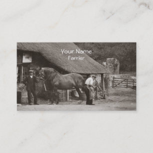 Farrier shoeing a horse business card