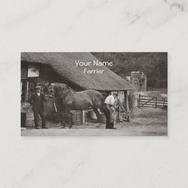 Farrier shoeing a horse business card (Front)